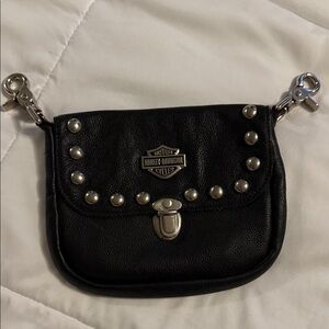 Harley-Davidson Black Leather Wristlet with Silver Accents